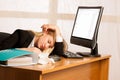 Woman with flu works in office - illness at work