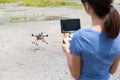 Woman flying the drone