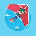 Woman flying on hang-glider vector illustration.