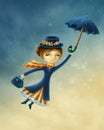 Woman flying with an umbrella