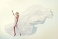 Woman Flying White Dress, Elegant Fashion Model Gown