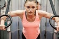 Woman focused and working out