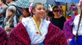 Woman folk dancer in dress of Azuay province, Ecuador