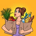 Woman and food bags