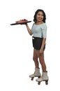 Woman server or waitress on roller skates Royalty Free Stock Photo