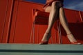 colorful woman background leg beautiful concept red blue fashion shoe choice foot. Generative AI.