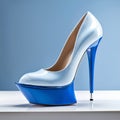 woman footwear, blue glossy leather high heel shoe, generative ai illustration