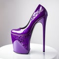 woman footwear, purple glossy leather high heel shoe with decorations, generative ai illustration Royalty Free Stock Photo