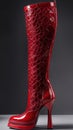 woman footwear, red glossy leather high heel boot, generative ai illustrations