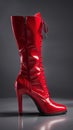 woman footwear, red glossy leather high heel boot, generative ai illustrations