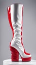 woman footwear, red and white high heel boots, generative ai illustration