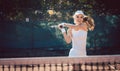 Woman forcefully playing tennis Royalty Free Stock Photo