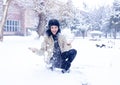 Woman in forest, portrait of a woman in winter forest, cute woman in winter park