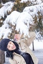 Woman in forest, portrait of a woman in winter forest, cute woman in winter park