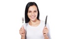 Woman with fork and knife Royalty Free Stock Photo