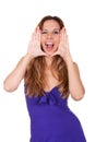 Woman framing her face with her hands. She is winking Royalty Free Stock Photo