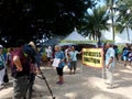 Woman of Free Access Coalition protest Pro Bowl Beach Party talk