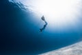 Woman freediver glides over sandy bottom Royalty Free Stock Photo