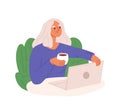 Woman freelancer, remote worker work on laptop with coffee cup at home workplace or coworking space Royalty Free Stock Photo