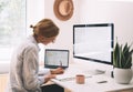 Woman freelancer working at home office