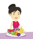 Woman with fresh fruits vector illustration.