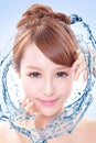 Woman with fresh skin in splashes of water Royalty Free Stock Photo