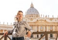 Woman in front of basilica di san pietro Royalty Free Stock Photo