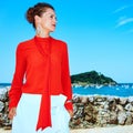 Woman in front of the lagoon in Donostia, Spain looking aside Royalty Free Stock Photo