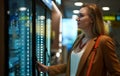 Woman in front of a refrigerator Royalty Free Stock Photo