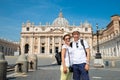 Woman In Front Of St. Peter`s Basilica Royalty Free Stock Photo