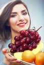 Woman fruit diet concept portrait with tropic frui