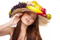 Woman with fruits headwear. Royalty Free Stock Photo