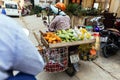 Woman fruits seller riding a motorcycle on the road at market in Sa Pa, Vietnam