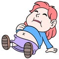A woman is full after eating a lot of potbelly, doodle icon image kawaii