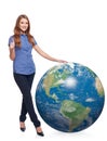 Woman in full length with earth globe Royalty Free Stock Photo