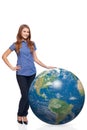 Woman in full length with earth globe Royalty Free Stock Photo