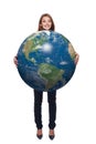 Woman in full length holding earth globe Royalty Free Stock Photo