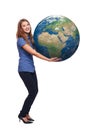 Woman in full length holding earth globe Royalty Free Stock Photo