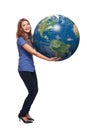 Woman in full length holding earth globe Royalty Free Stock Photo