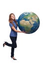 Woman in full length holding earth globe Royalty Free Stock Photo