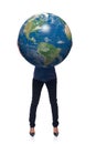 Woman in full length holding earth globe Royalty Free Stock Photo