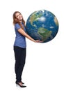 Woman in full length holding earth globe Royalty Free Stock Photo