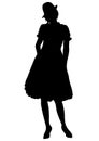 Woman full-length silhouette, with pigtails and cap, in old Royalty Free Stock Photo