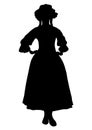 Woman full-length silhouette, with pigtails and cap, in old