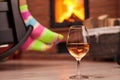 Woman with funny socks relaxing with a glass of wine Royalty Free Stock Photo