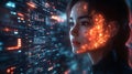 Woman, futuristic, data, interface, code, screen, glow, technology, cyberpunk, concept art