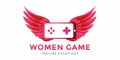 Woman gamer logo design vector