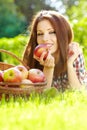 woman in the garden with apples Royalty Free Stock Photo