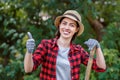 Woman gardener holding shovel Royalty Free Stock Photo