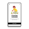 Woman Gardener Planting Flowers In Garden Vector Royalty Free Stock Photo